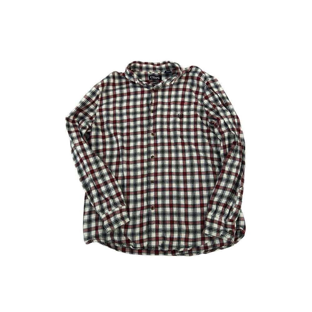 Chaps Shirt Men Large Black Red Streetwear Brushed‎ Plaid Flannel ButtonDown Men